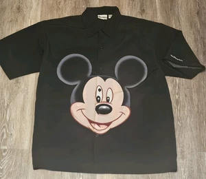 Vintage Walt Disney World Mickey Mouse Big Face Double Sided Button Up XL Black - Picture 1 of 15