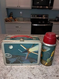 1958 Satellite Space Lunch Box & Thermos * Vintage * Lunchbox tin kit pail UFO - Picture 1 of 5