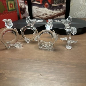 Unique Crystal Clear Glass Bird Napkin Rings Set Of 4  - Picture 1 of 10