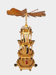 Weihnachtspyramide 4-stöckig Erzgebirge 1991 DDR Volkskunst Schalling Pyramide - Bild 1 von 17