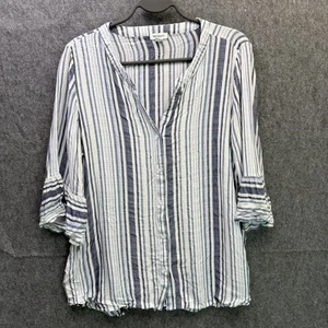 Westport Women's Large Blue White Striped Rayon Button Front Top - Picture 1 of 11