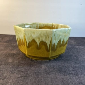 USA Pottery-Octagonal Drip Glaze Bowl/ Planter MCM-3.5”T x 6.25 W-Vintage Retro - Picture 1 of 12