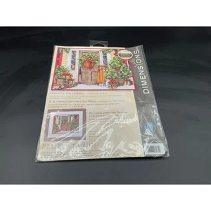 Dimensiones "Hogar para las vacaciones" Kit de punto de cruz 14ct Aida escena de puerta festiva - Imagen 1 de 5