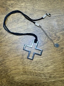 Sterling Silver Open Cross Necklace Black Suede Cord FERRONI  9g 925 Choker - Picture 1 of 4