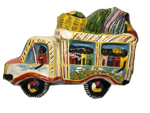 Vintage Original Haitian Folk Art Paper Mache Bus Painted Sculpture Handmade VTG - Picture 1 of 9