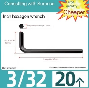 20pcs 3/32 " Allen Wrench Hex Key L Shaped Long Arm CR-V Repairing Tool 2.38mm - Picture 1 of 2