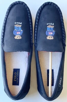 Polo Ralph Lauren Hombre Negro Oso Declan Poliéster Mocasín Zapatilla Talla 10 Nuevo Foto 1 de 4