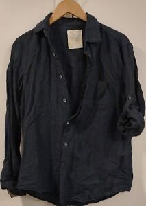 Mens Black Button-up Summer 55Linen/cotton LS Resort Shirt S NWOT FreeShip!