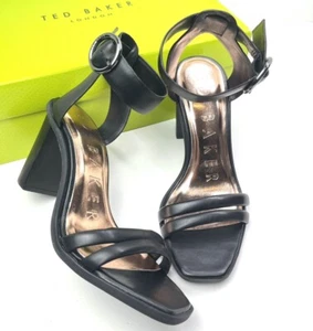 Ted Baker Elasan Leather Black Ankle Strap High Heeled Dress Sandals Size 8 - Picture 1 of 12