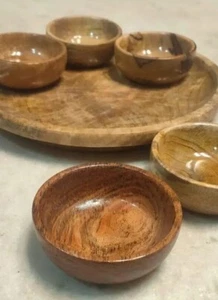 Wooden Tray Pack of 5 Bowls Serving Soup Food Dry Fruit Nut Salad Handmade Brown - Picture 1 of 5