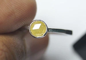 0.47ct Natürlich Gelb Rose Schliff Diamantring Raw 925 Silberring D85 - Bild 1 von 5