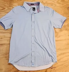 Buttercloth Blue Pin Check Icy Cotton S/S Button Front Shirt Mens Medium - Picture 1 of 8