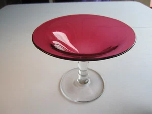 Vintage Ruby Red Blown Glass Double Ball Stemmed Elegant Glass Compote - Picture 1 of 4