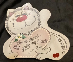 Wooden Cat Plaque for Wall or Shelf "I'm So Blessed That You're My Friend!" - Picture 1 of 3