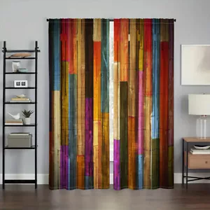2Pcs Vintage Wooden Board Window Curtains Drapes Bedroom Living Room Kitchen - Picture 1 of 24