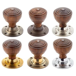 Brown Rosewood Ringed Wooden Wood Rim Mortice Door Knobs Knob Pair Set Discount - Picture 1 of 15