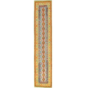 Geometric Tribal Flat-Woven Kilim Runner Rug Oriental Hallway Carpet 2'8X13'5 ft - Picture 1 of 12