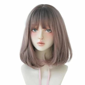 Straight Short Wigs for Women, Natural Mid-Length Short Lolita Wigs with Bangs - Picture 1 of 10