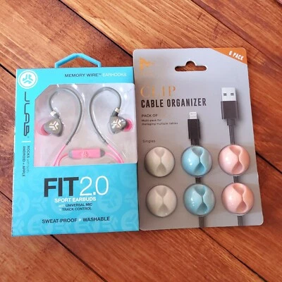 JLab Earbuds Audio Fit Sport Washable Sweat Proof Water Resistant & Cable Clips - Image 1 of 3
