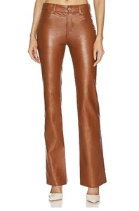 A.L.C Women's Cognac Freddie Faux Unlined Logo Vegan Leather Pant - Picture 1 of 5