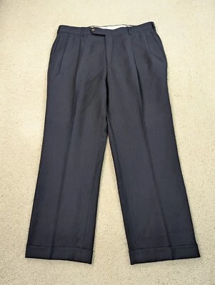 Pantalones de franela de lana para hombre 36x29 azul plisado pierna recta calce clásico azul marino vintage Foto 1 de 4