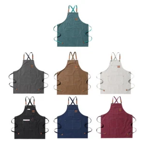 Restaurant Bar Cafe Uniform Available Kitchen Cotton Canvas Aprons With Pocket - Picture 1 of 27