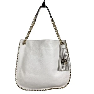 MICHAEL KORS Whipped Chelsea Large Top Zip Chain White Tote Shoulder Hobo Bag - Picture 1 of 18