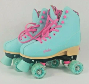 Youth Roller Derby Blue Pink Roller Skates Adj. PIXIE Lucy 3-6 Unicorns Poop - Foto 1 di 11