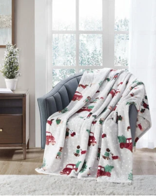 Charter Club Tree Truck Cozy Plush Printed Throw, 50x70″, Gray 👍 - Image 1 of 4