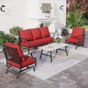 4 PCS Outdoor Patio Furniture Set Sectional Sofa Conversation Set Rocking Chairs - Picture 1 of 8