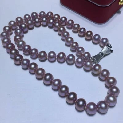 великолепный 9-10 мм Южное море круглый лаванда жемчуг ожерелье 18 дюймов 925s - Изображение 1 из 4