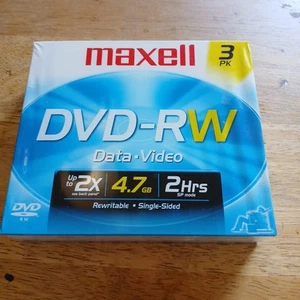 Maxell DVD-RW Data Video 3 Pack 4.7GB 2Hrs SP mode Rewritable Lot 2 New Sealed - Picture 1 of 2