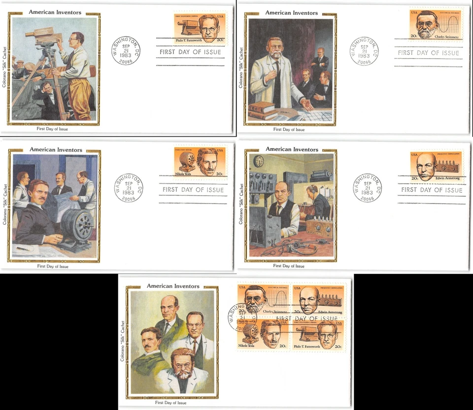 US #2055-8, 2058a FDC, 1983, Colorano Silk Cachet, set of 5 - Image 1 of 1