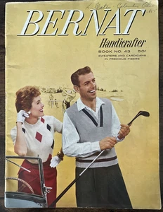 1954 Bernat #43 Bernat Handicrafter Knitting Patterns - Sweaters Socks Women Men - Picture 1 of 24
