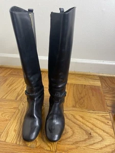 Tory Burch Damen Reitstiefel Schuhe DONOVAN schwarz Leder goldfarbenes Logo Größe 8 - Bild 1 von 7