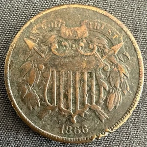 1866 United States Two Cent Piece - Union Shield Series - VF? Condition - Picture 1 of 4