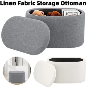 Oval Storage Ottoman Bench Foot Rest Stool for Bedroom Entryway Living Room - Picture 1 of 17