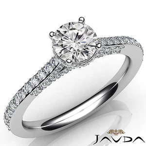 Anillo de compromiso pavé de diamantes redondos con halo circa con acento de puente GIA D VS1 1,15 quilates  - Imagen 1 de 10