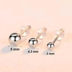 925 Sterling Silver Ball Stud Earrings For Women, Men 3mm, 4.3mm, 5mm Unisex - Picture 1 of 3
