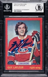 1973 Opeechee #72 Guy Lafleur signed handsigniert Beckett Authentic - Bild 1 von 1