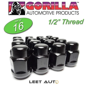 (16pc.) Gorilla Lug Nuts, 1/2"-20 RH Thread, Bulge Acorn, Black, 1/2", 91188BC - Picture 1 of 4