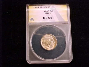 1913 Type 1 Buffalo Nickel, ANACS MS64 Graded. A super type coin!! - Picture 1 of 3