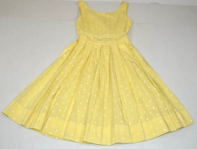 Vestido Solero Vintage Talla S Años 50 Limón Gota Amarillo Blanco Lunares Ajuste y Acampanado Foto 1 de 4