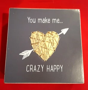 Wood Box Sign/Picture 🎁❤️ You Make Me...Crazy Happy❤️Wall Art New w/tag - Picture 1 of 4