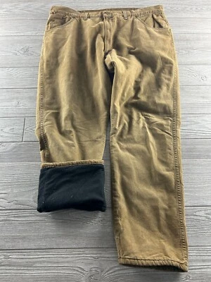 Wrangler Rugged Wear 尺寸 42X32 男式牛仔裤抓绒衬里重型棕色牛仔布 — 第 1/4 张图片