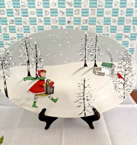 Winter Scene ceramic oval serving platter 31cm long snow/cottage/Christmas - Picture 1 of 11