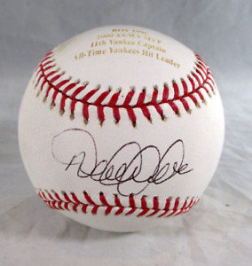 Derek Jeter / Autographed OML Career "Stat" Baseball in Cube / PSA & Steiner