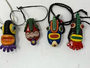 Vier außergewöhnliche Keramik Anhänger Pendant Schmuck 70er Vintage Handarbeit - Bild 1 von 9