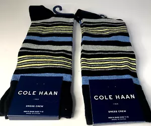 Cole Haan Dress Crew Socks New Stretch Mens Shoe Size 7-12 Multi Navy (2 Pairs) - Picture 1 of 3