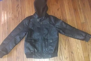 Urban Republic - Youth Boys Hooded, Dark Brown Faux Leather Jacket. Size 10/12 - Picture 1 of 7